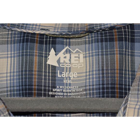 REI CO-OP $65 Blue Savanna Trails Plaid Snap Shirt Short Sleeve Men's Large - Picture 3 of 3